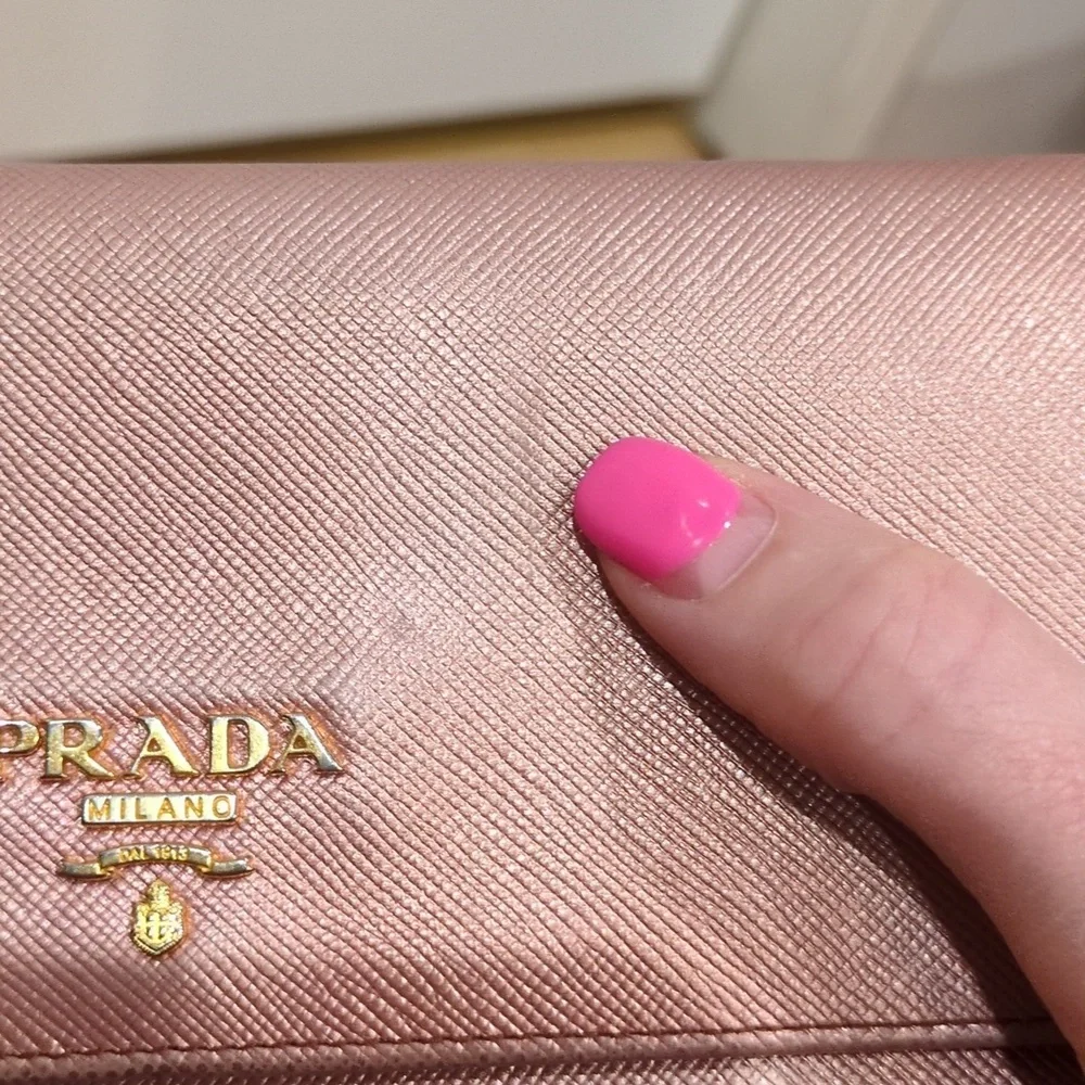 Prada Saffiano Metallic Leather Continental Rose gold Pink Double Snap Wallet - Picture 15 of 17